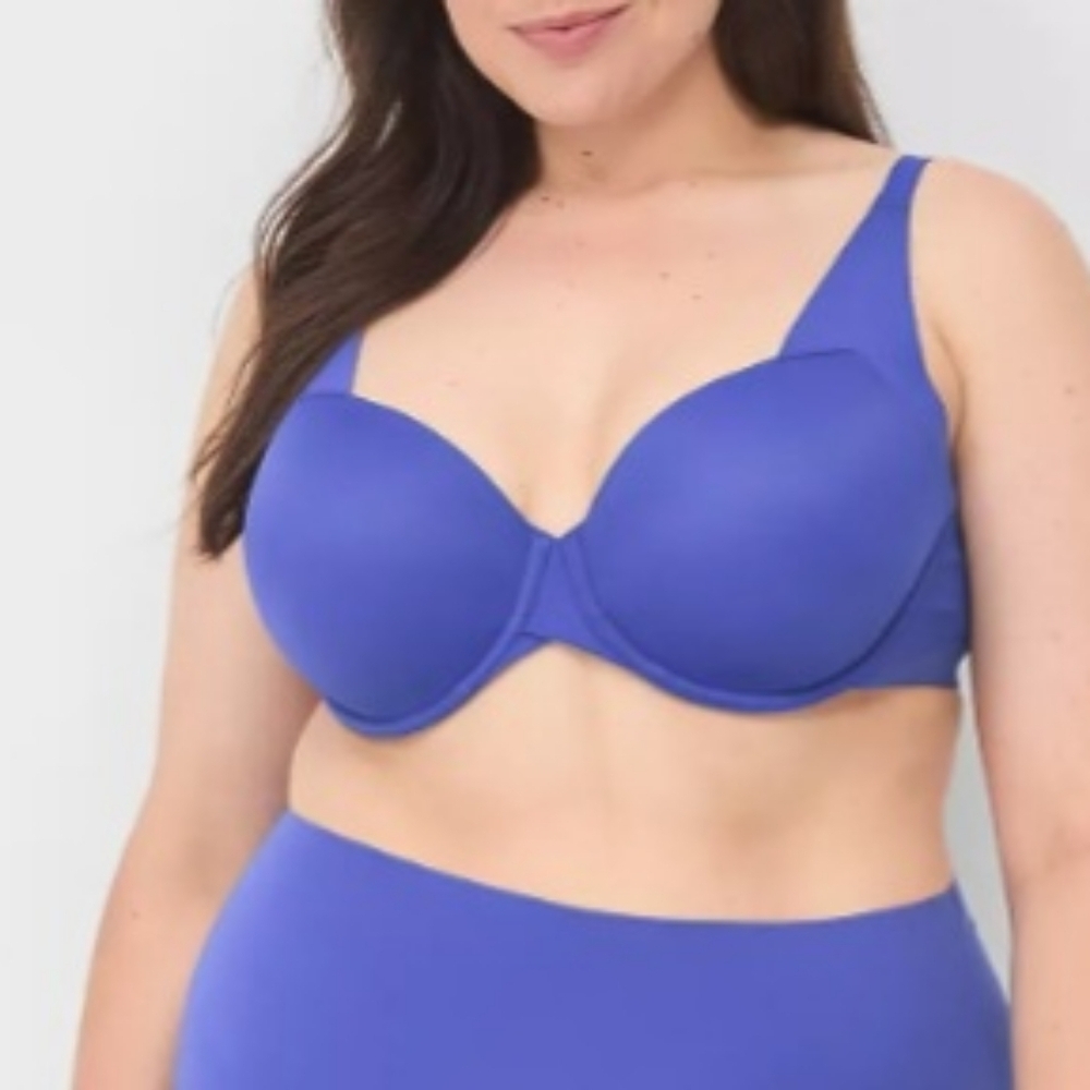 44C Cacique Satin Blue Totally Smooth Lightly Lined Balconette Bra - Picture 1 of 4